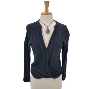 Maven West Womens Black Wrap Blouse Top Size S Long Sleeve V-Neck‎ Casual Career